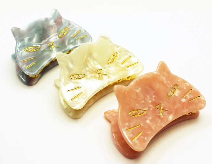 Etched Large Cat Jaw Clip White Tokyo