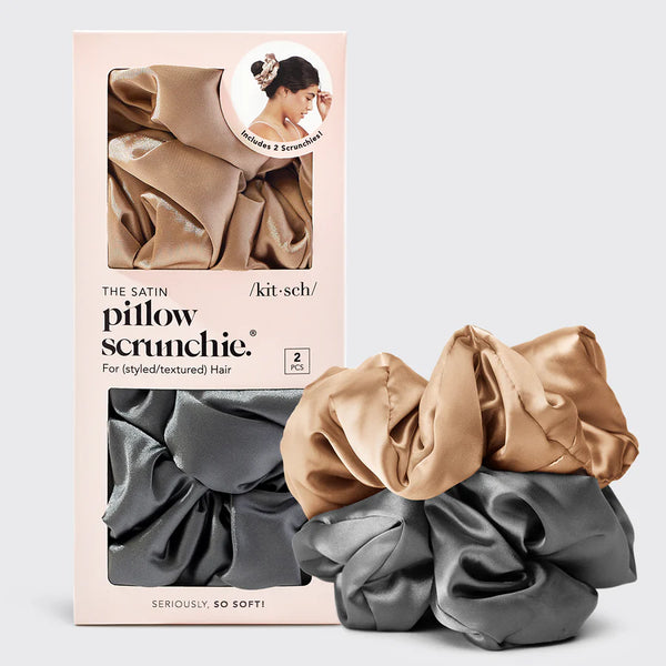 Charcoal & Gold The Satin Pillow Scrunchies 2pc Set