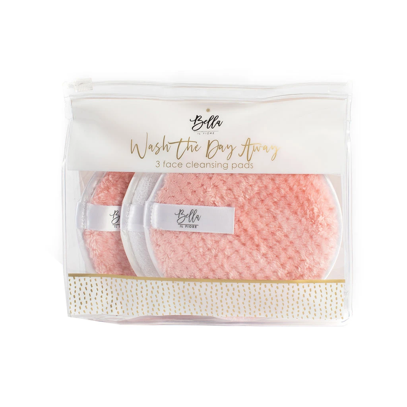 Wash the Day Away - 3 Piece Face Cleansing Pads, Pink & White